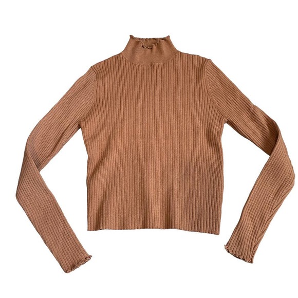 Cotton On Tops - Cotton On Ribbed Mock Neck Long Sleeve Tee Rust Orange S